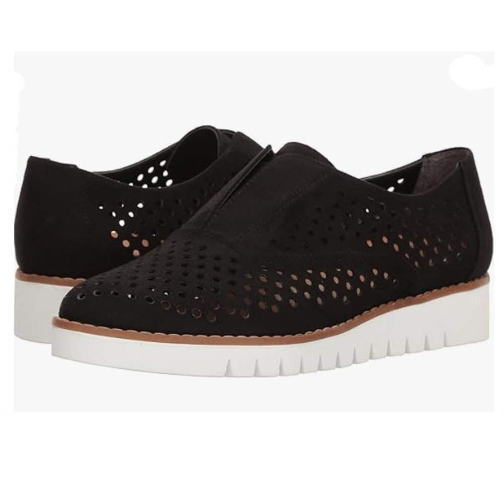 Dr. Scholl's Black Perforated Slip-On Loafers with White Sole